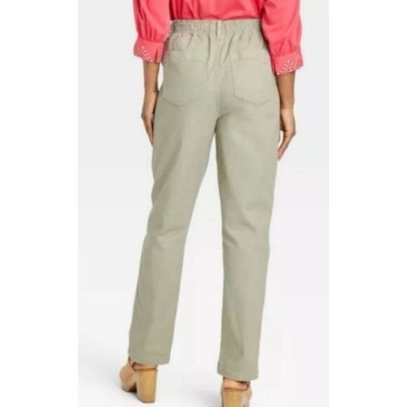 Knox Rose New Solid Olive Green High Rise Relaxed Straight Leg Pants Large - Picture 3 of 9